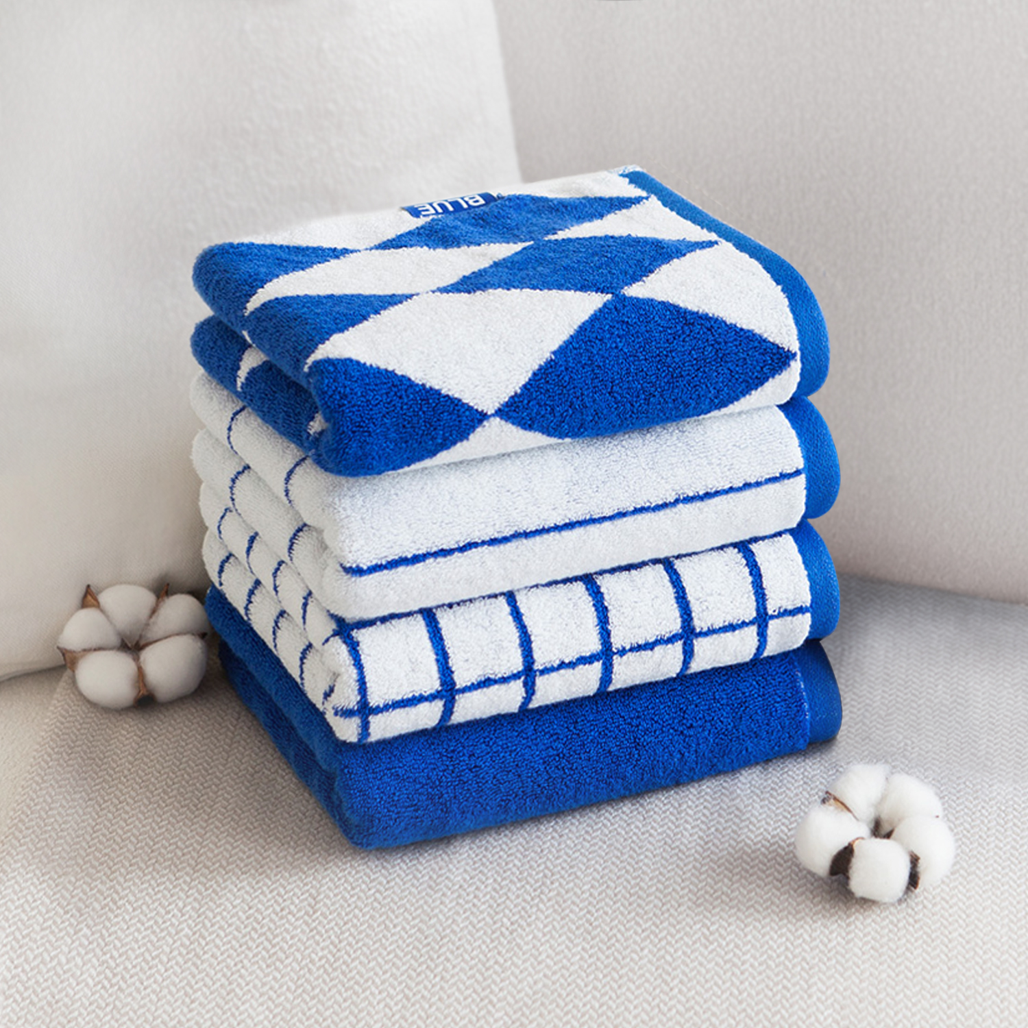 블루 모달 부드러운 호텔수건 먼지없는 다이아 페이스타올 200g