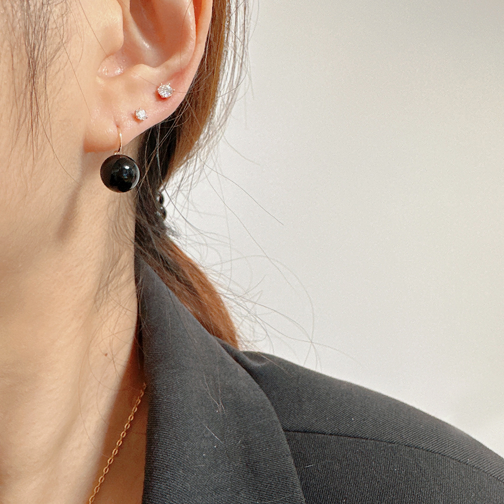 14K 10K 금귀걸이 진주 오닉스 산호 볼 귀걸이 10mm (변색없는 원석 무드)