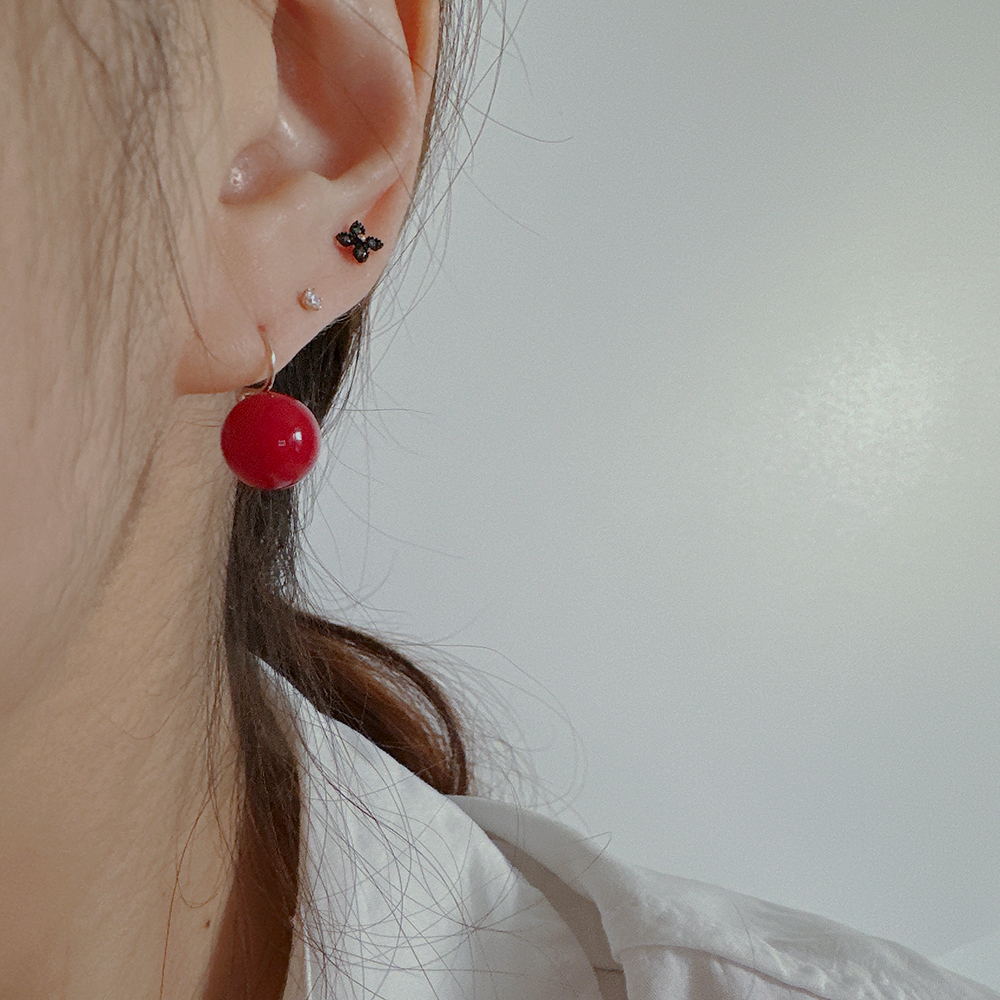 14K 10K 금귀걸이 진주 오닉스 산호 볼 귀걸이 10mm (변색없는 원석 무드)