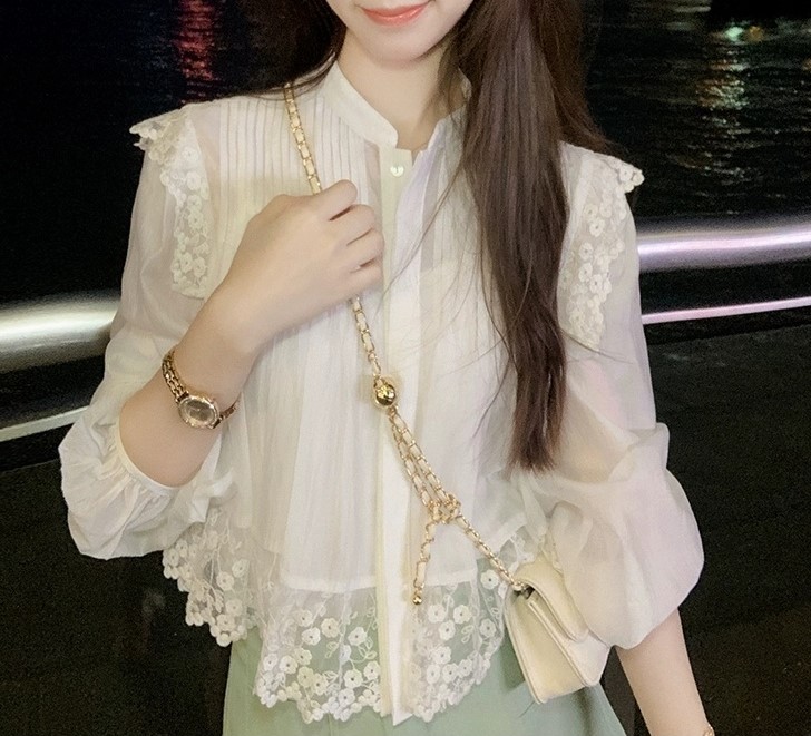 여자여자몰 내츄럴 자수망사 양프릴 핀턱 코튼블라우스 a라인 긴팔블라우스 봄부터여름까지 이미지 3