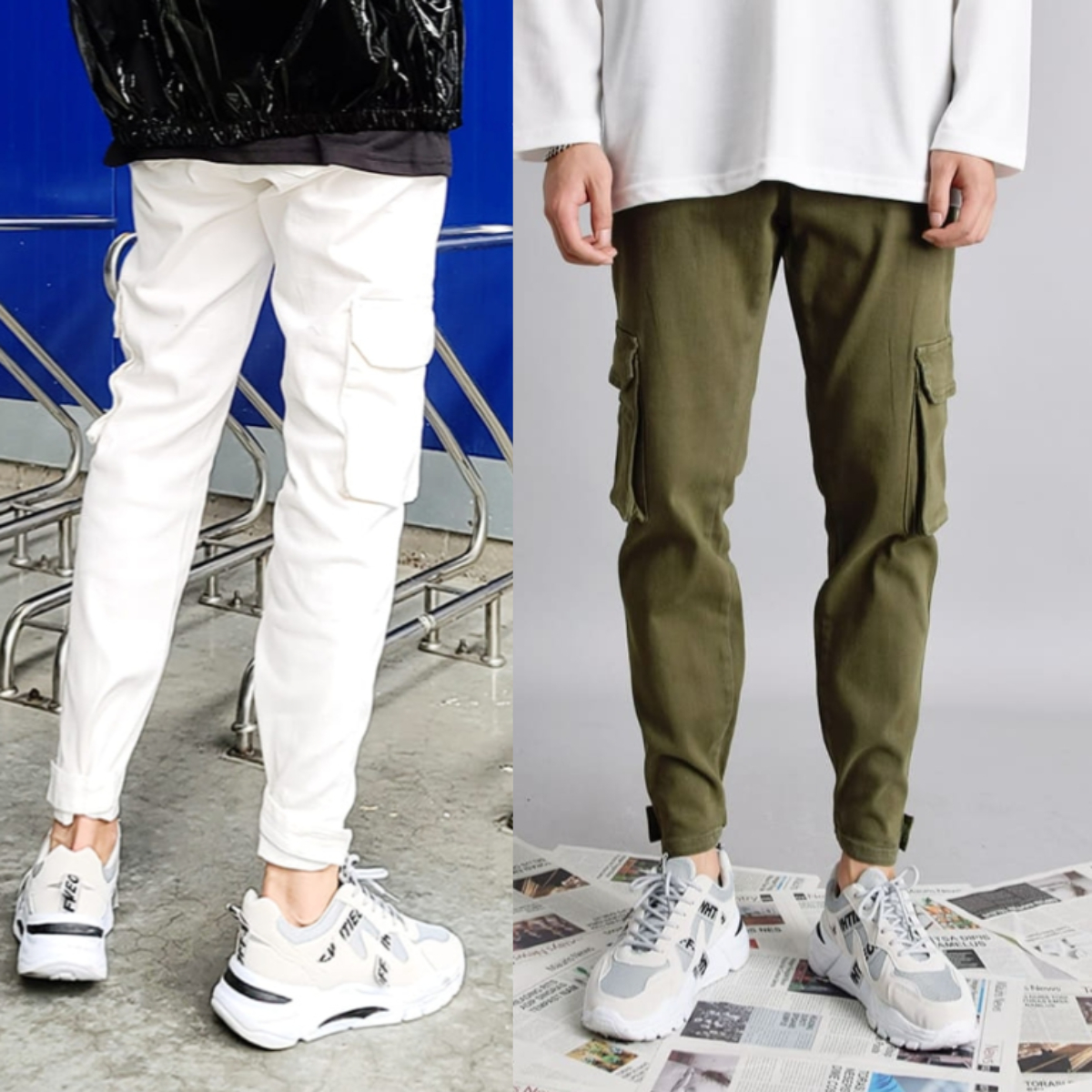 남자 스롤 봄 가을 면 스판 밑단 벨크로 카고 조거팬츠
