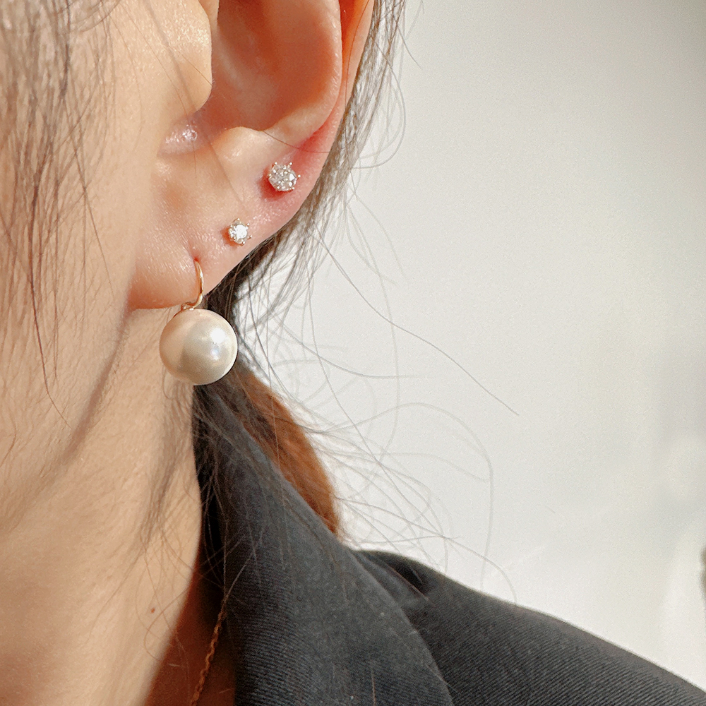 14K 10K 금귀걸이 진주 오닉스 산호 볼 귀걸이 10mm (변색없는 원석 무드)