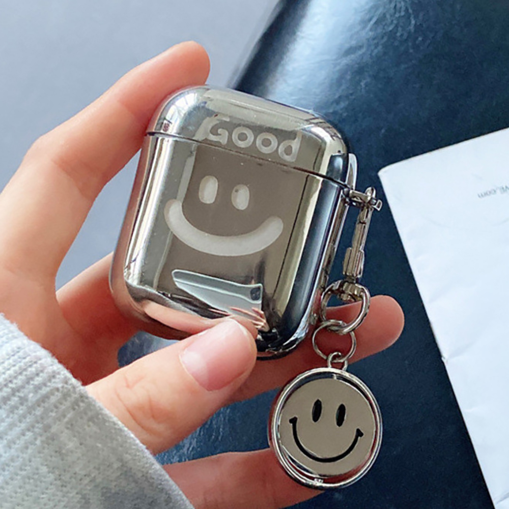 에어팟케이스 2세대 실버 메탈스마일 키링