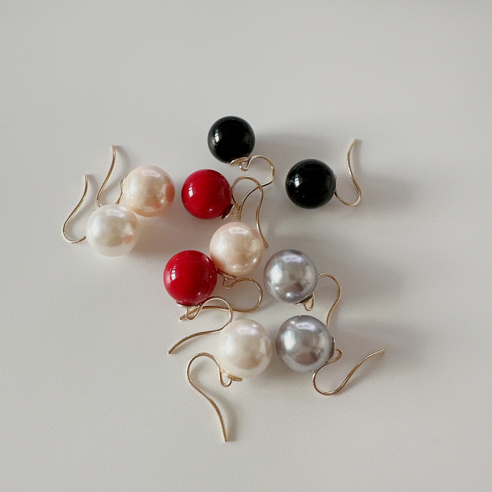 14K 10K 금귀걸이 진주 오닉스 산호 볼 귀걸이 10mm (변색없는 원석 무드)