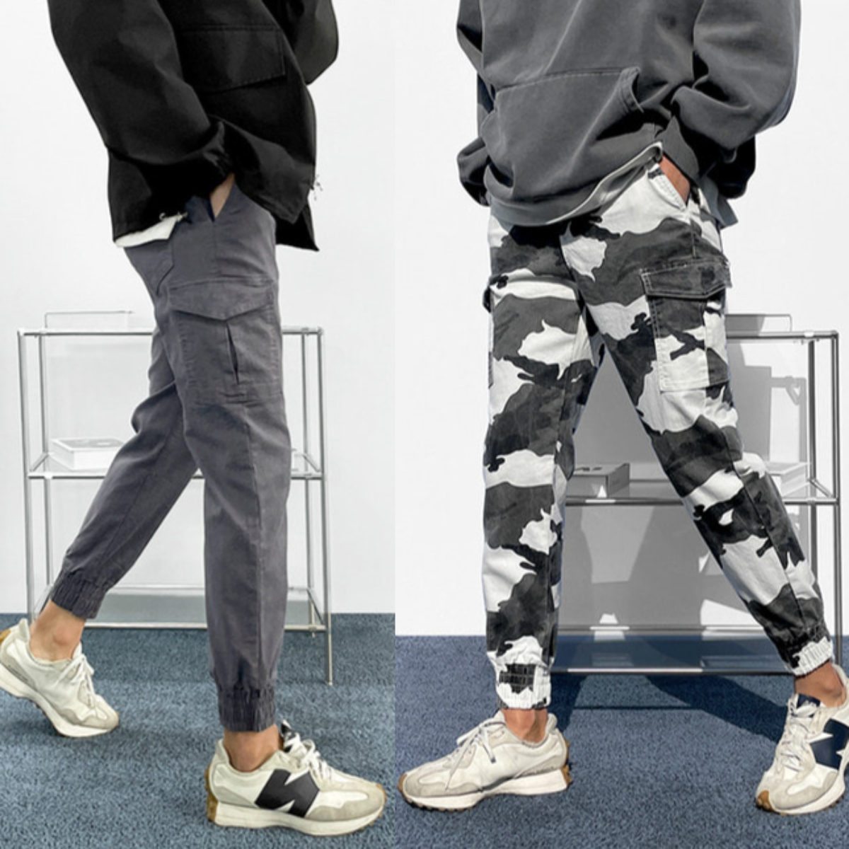 남자 윌리 봄 가을 밴딩 워싱 스판 카고 조거 팬츠 빅사이즈