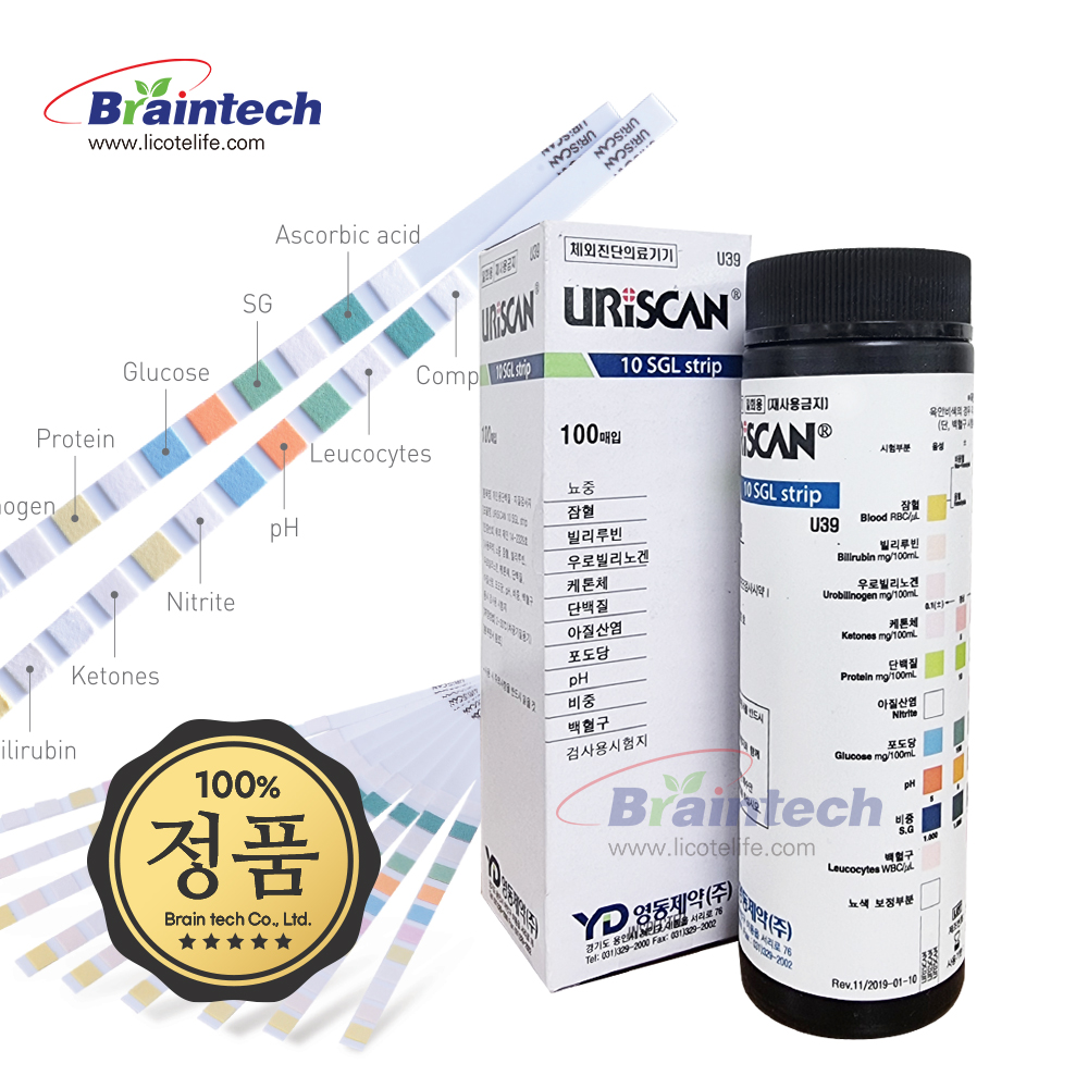 소변검사스틱 테스트 영동스트립 10종 단백뇨 유린스틱100매 당뇨혈뇨 검사키트 - 메인 이미지
