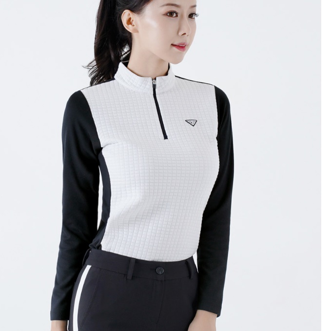 여성 골프 티 셔츠 여자 골프복 폴라 화이트 집업 긴팔 티 20 30 40 50 대 젊은 웨어 - 상세 이미지 5
