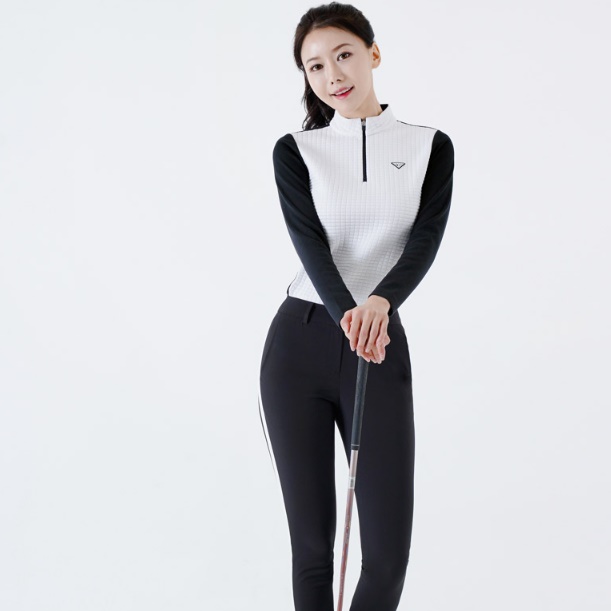 여성 골프 티 셔츠 여자 골프복 폴라 화이트 집업 긴팔 티 20 30 40 50 대 젊은 웨어 - 상세 이미지 2