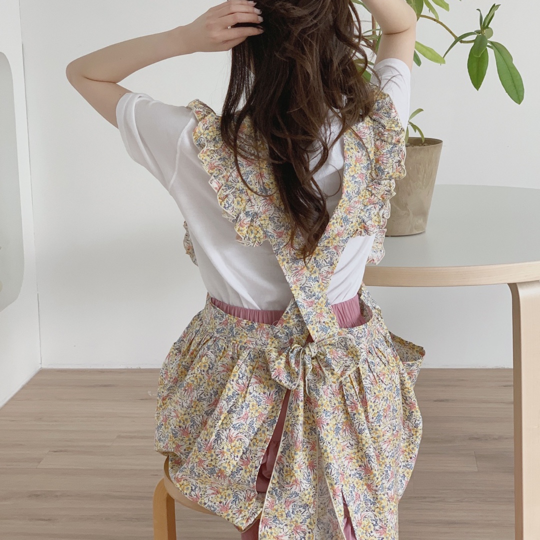 유라이 수미네 반찬 잔꽃 플라워 에이프런 프릴 공주 어린이집 보육원 꽃집 카페 국내제작 수미쌤 앞치마 6ver