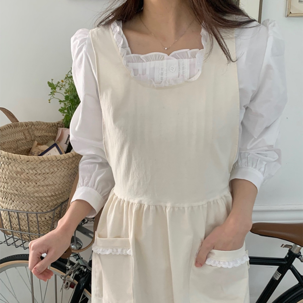 아미앙스 셔링 레이스 프릴 앞치마 예쁜 롱 에이프런 플로리스트 카페 주방 이미지 2