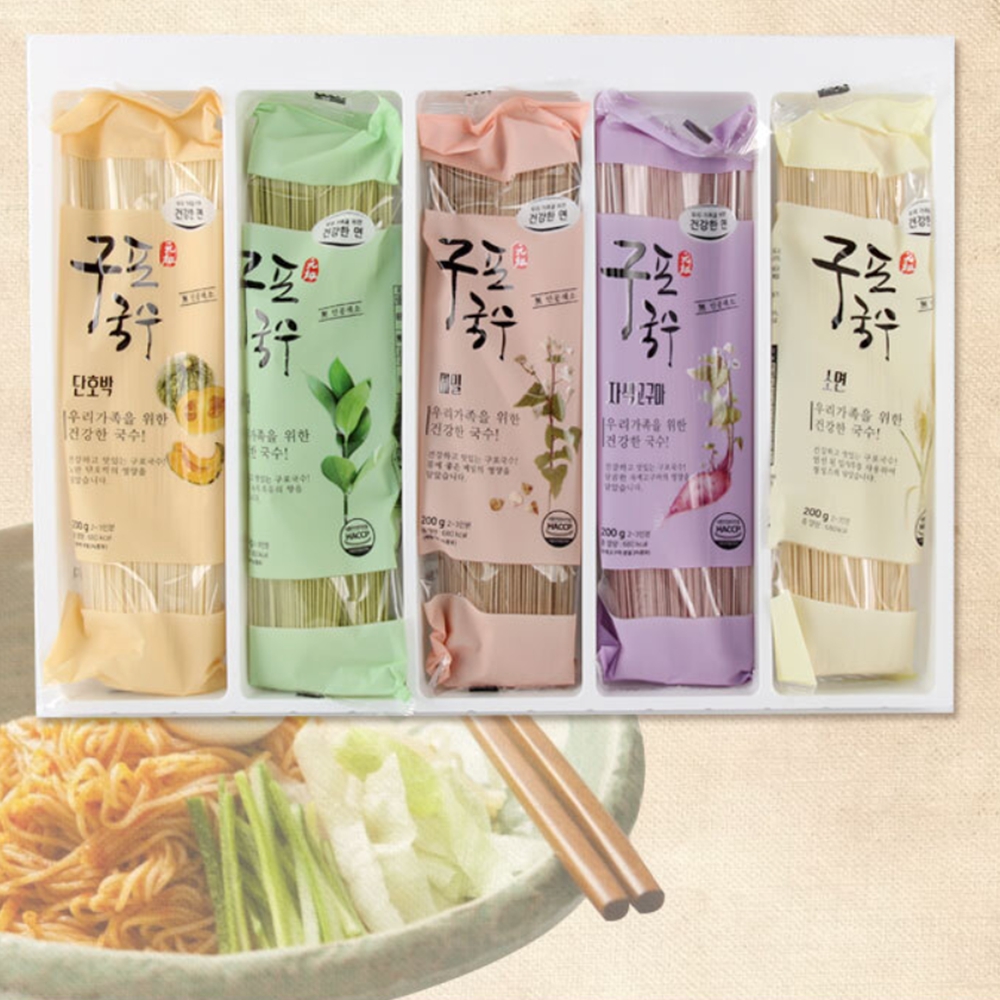 건강한 국수선물세트 200g x 5개입 메밀 녹차 단호박 자색고구마 소면세트 구정 추석 명절선물 - 상품 이미지