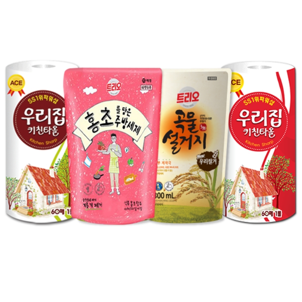 키친타올 60매 x 2롤 주방세제 300ml 생활용품세트 집들이선물세트 판촉선물 - 상품 이미지