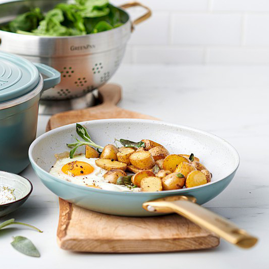 그린팬 파도바 세라믹 논스틱 코팅 인덕션 건강 골드톤 스텐 핸들 프라이팬 24cm, 스모키 스카이