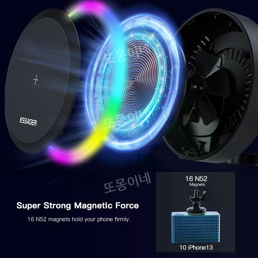 RGB 맥세이프 차량용 휴대폰 거치대 Qi 15W 고속 무선 충전기 범용 호환 멀티 - 상세 이미지 3