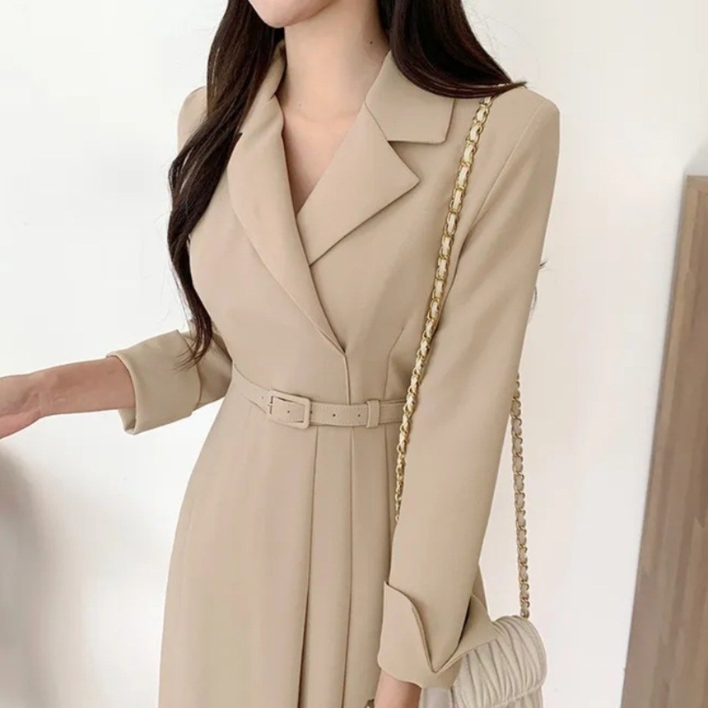 카라 벨티드 원피스 코디 여성 클래식 단정 돌잔치 상견례 소개팅 - 상세 이미지 5