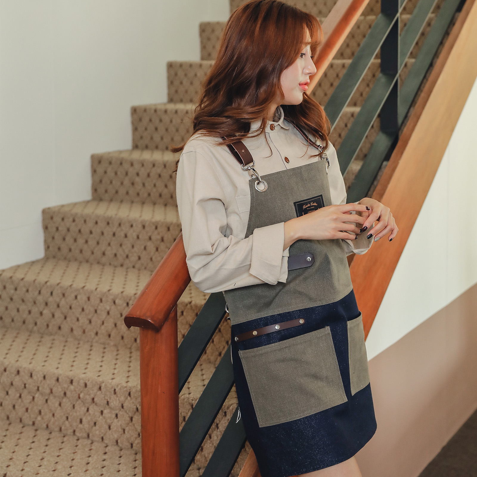 칸데오레더 레미 올리브그레이 미용앞치마