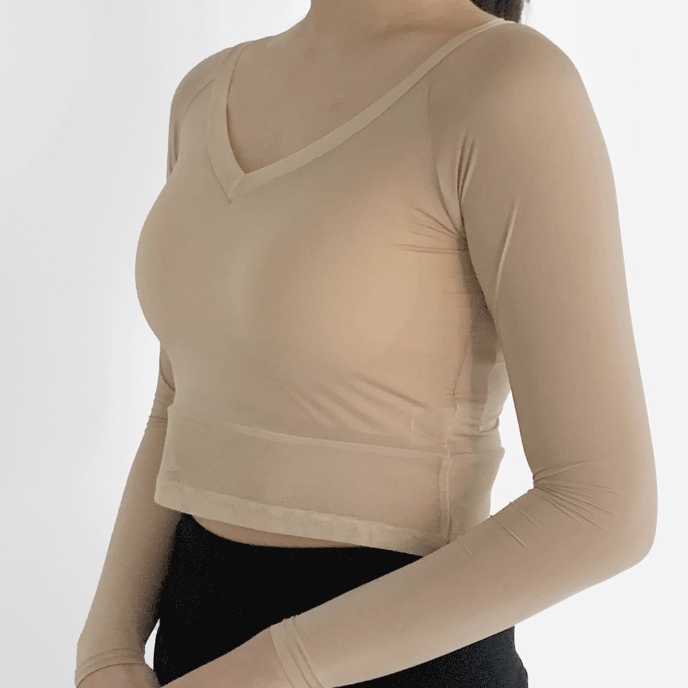 스타니 여성 골프 이너웨어 크롭 V넥 메쉬 망사 쿨팔토시 냉감 티셔츠 자외선차단