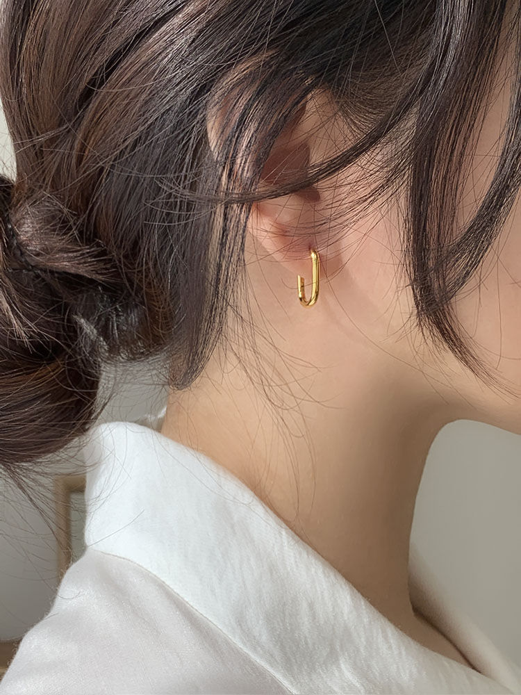 셀프러브 14k 미니 원터치 이어링 - 여성 사각 스퀘어 데일리 작은 링귀걸이