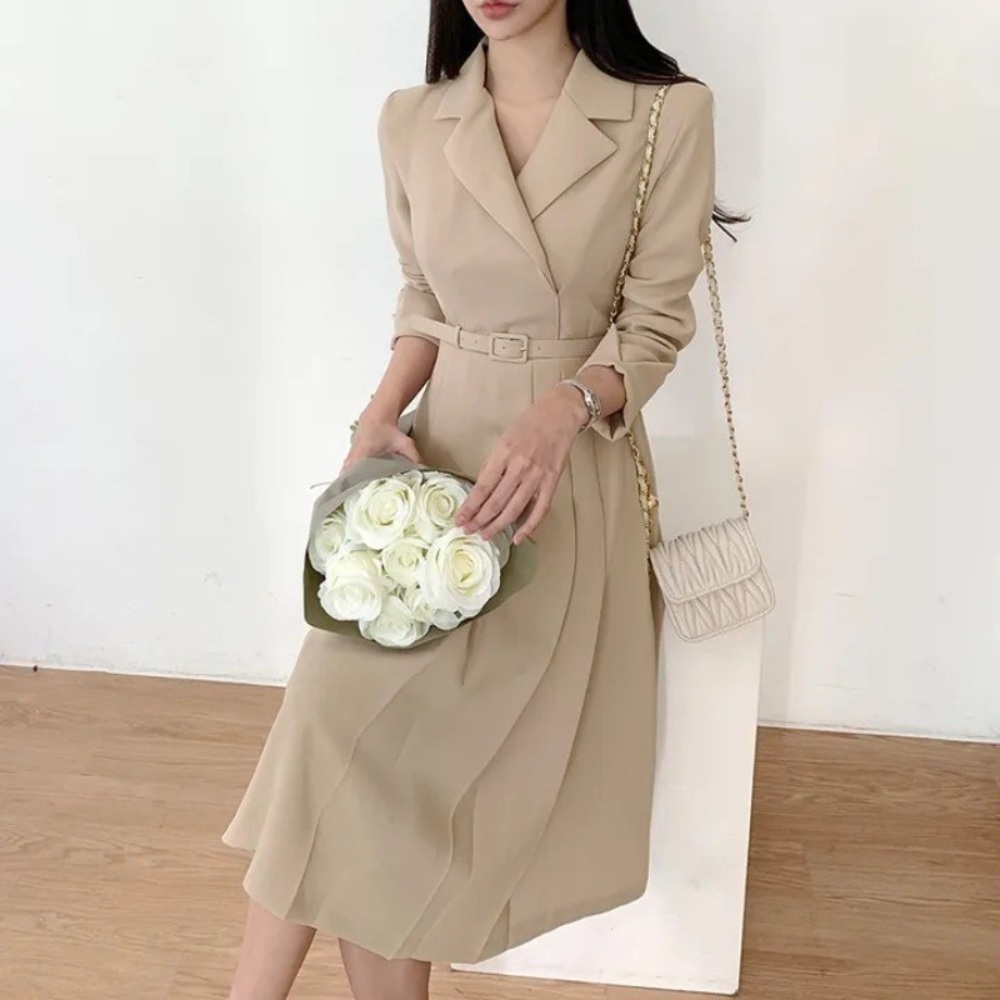 카라 벨티드 원피스 코디 여성 클래식 단정 돌잔치 상견례 소개팅 - 상품 이미지