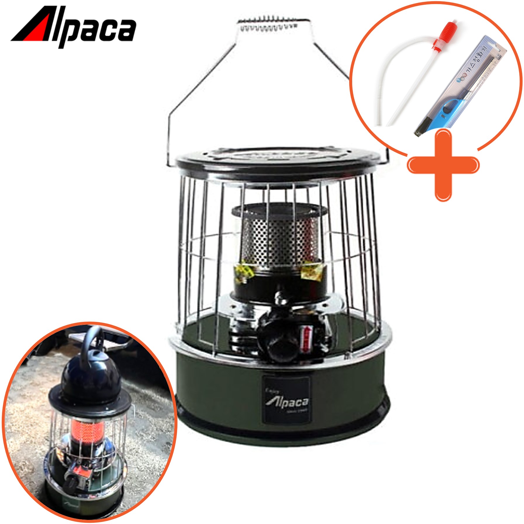 알파카 난로 태서 전기 TS-77A 등유 캠핑 심지난로 카키 기본