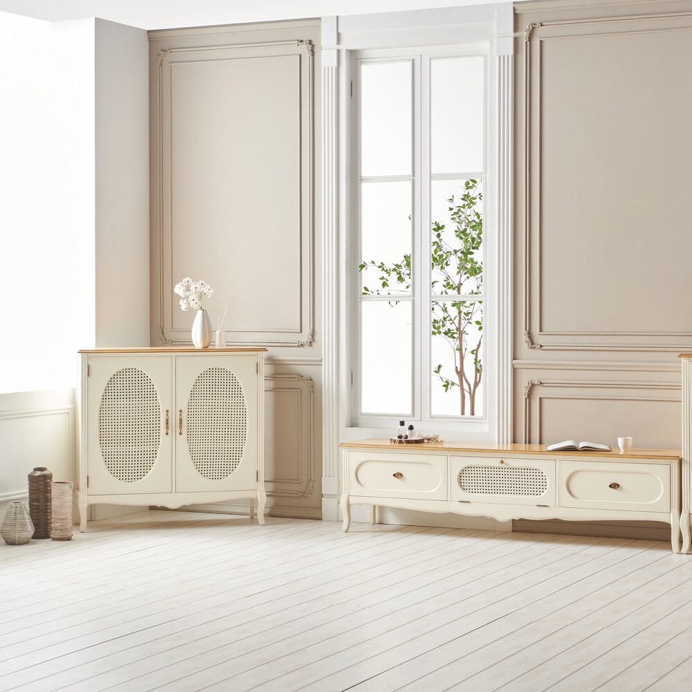 까사홈 헤이미 아이보리 라탄 양문 장식장