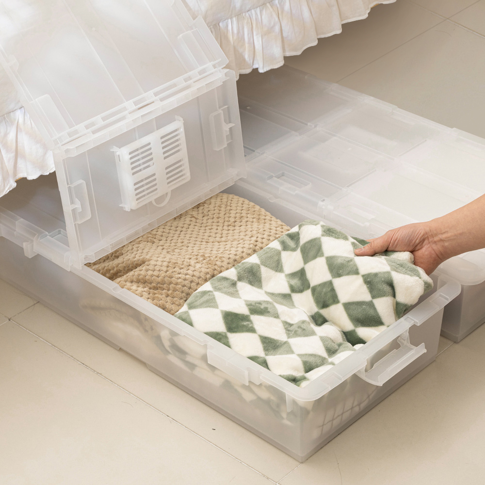 [도착보장] 이지오프 반투명 리빙박스 낮은형 수납 옷장 옷 슬라이딩 정리함 침대밑 수납함 2개