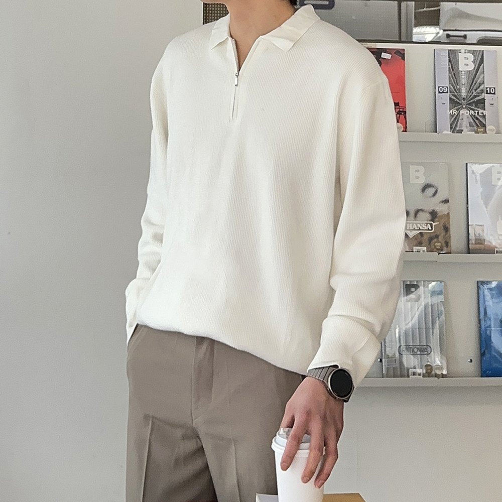 남자 두꺼운 캐시미어 반집업 카라 니트 남자스웨터 이미지 3