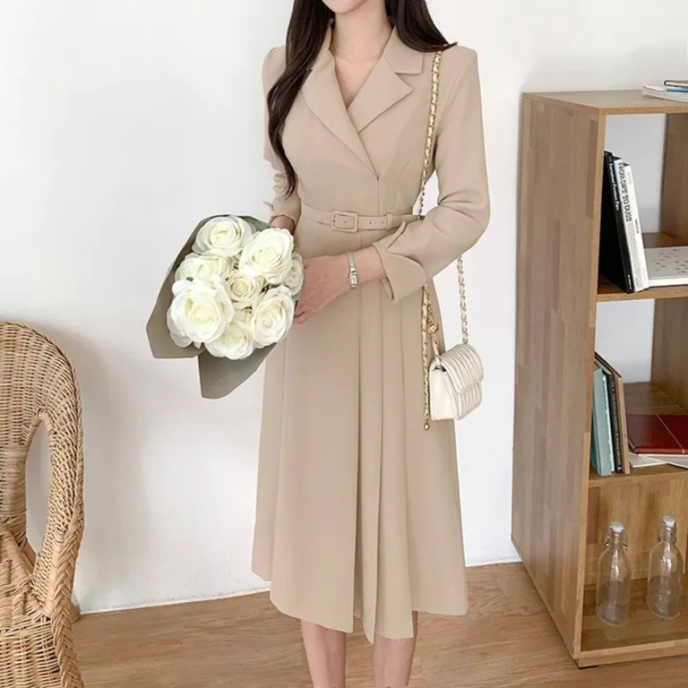 카라 벨티드 원피스 코디 여성 클래식 단정 돌잔치 상견례 소개팅 - 상세 이미지 2