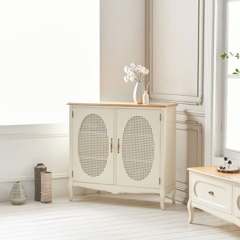 까사홈 헤이미 아이보리 라탄 양문 장식장