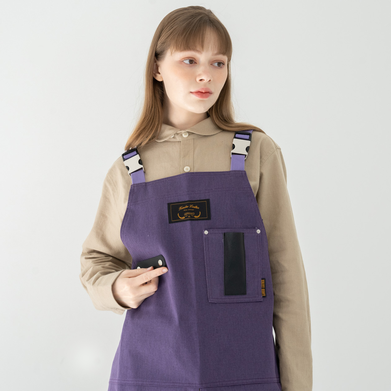 몬타나 퍼플 칸데오레더 공방 미용실 카페 미용사 바리스타 앞치마 가죽 앞치마