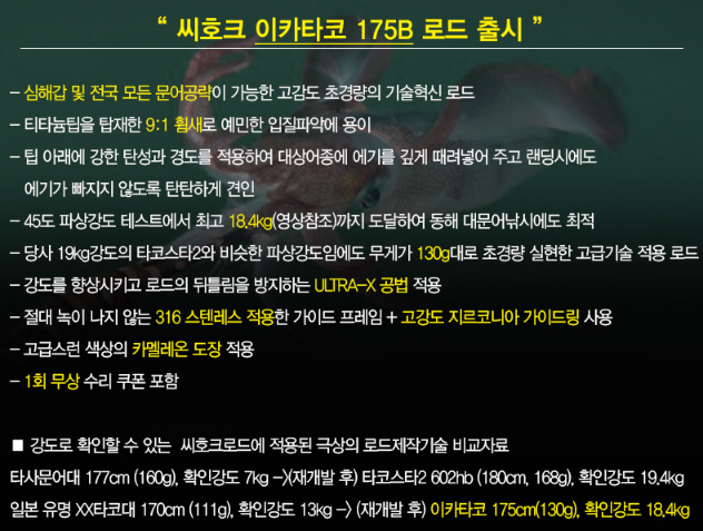 씨호크 이카타코 175B 티탄 심해 갑오징어 문어 광어 붉바리 낚시대 - 상세 이미지 3