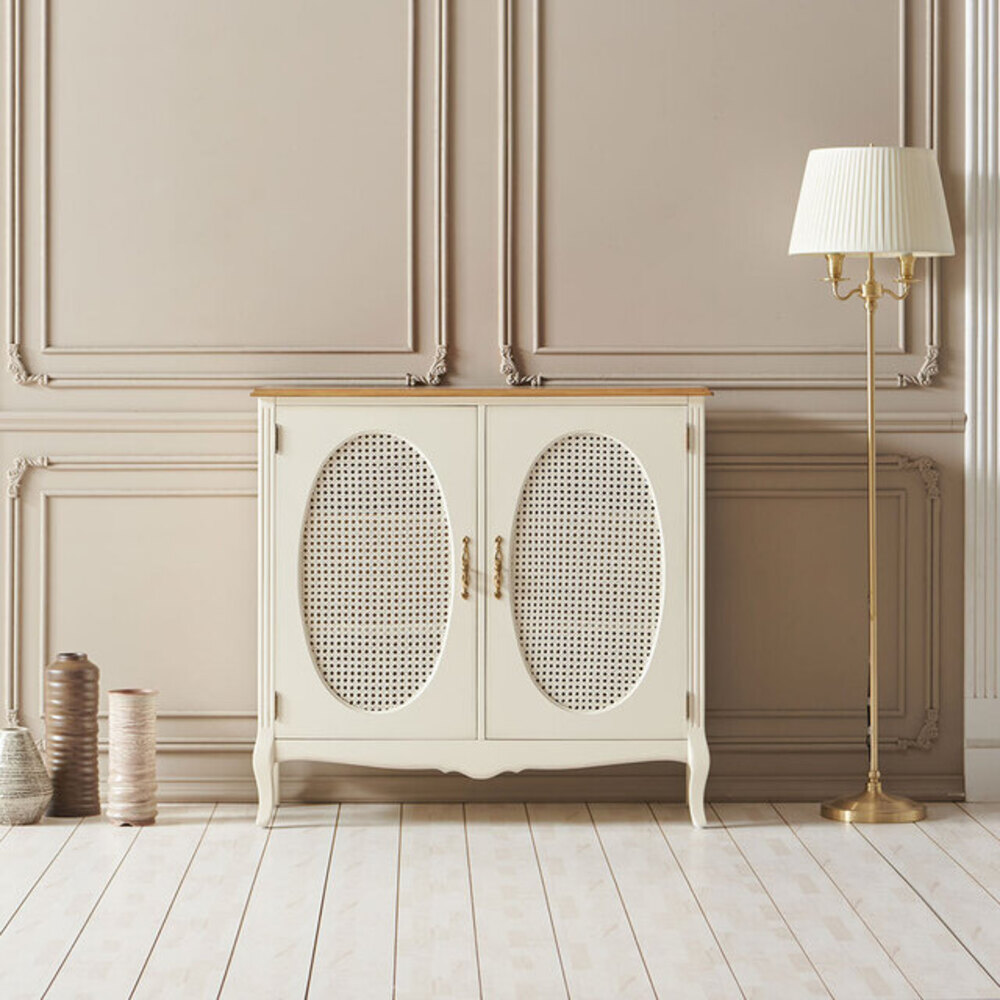 까사홈 헤이미 아이보리 라탄 양문 장식장