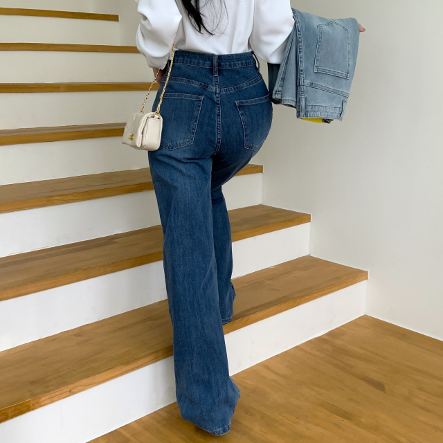 [S~2XL/3단기장] 라잇 하이웨스트 스판 히든밴딩 와이드 데님 팬츠 상세 이미지 29