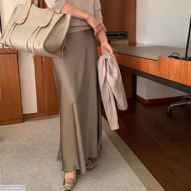토즈 새틴 실키 밴딩 머메이드 롱 스커트 6col 봄 가을 실크 슬림 플레어 제이플로우 이미지 3