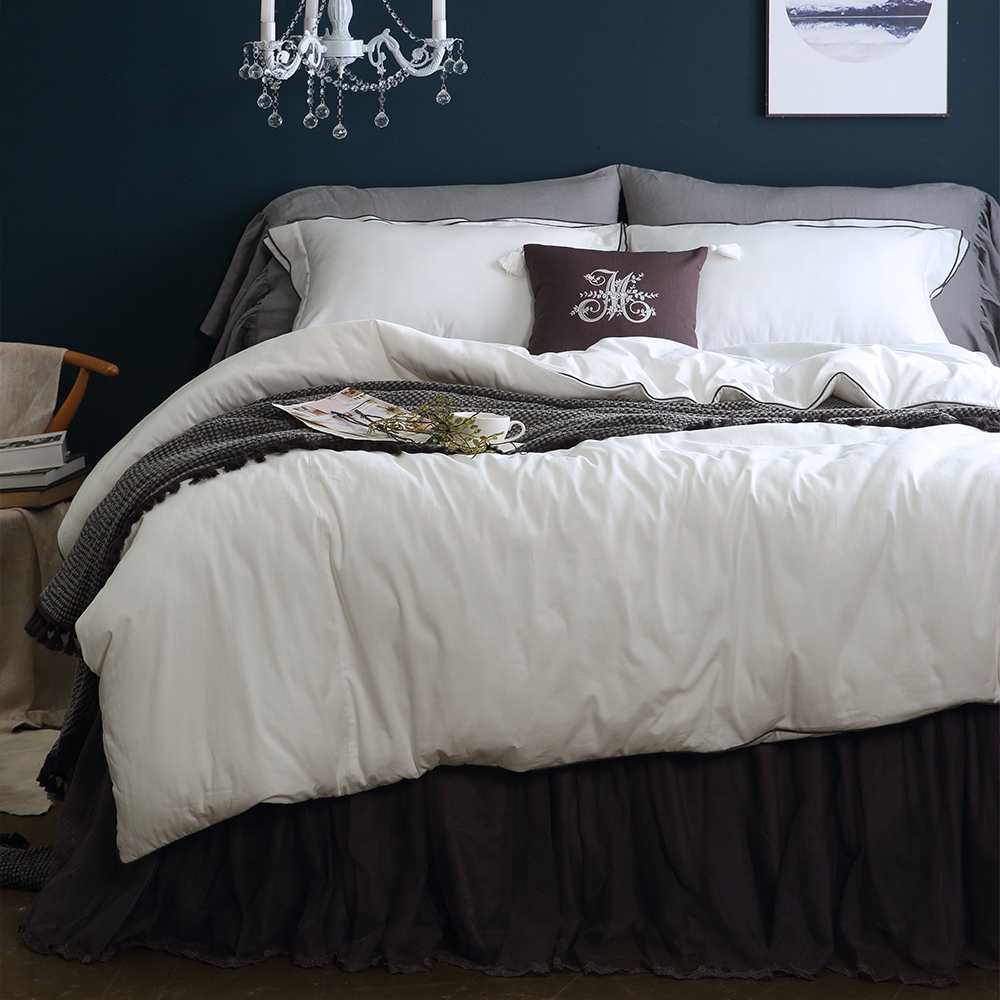 순면 누빔 사계절 이불 커버 세트 퀸 침구 화이트