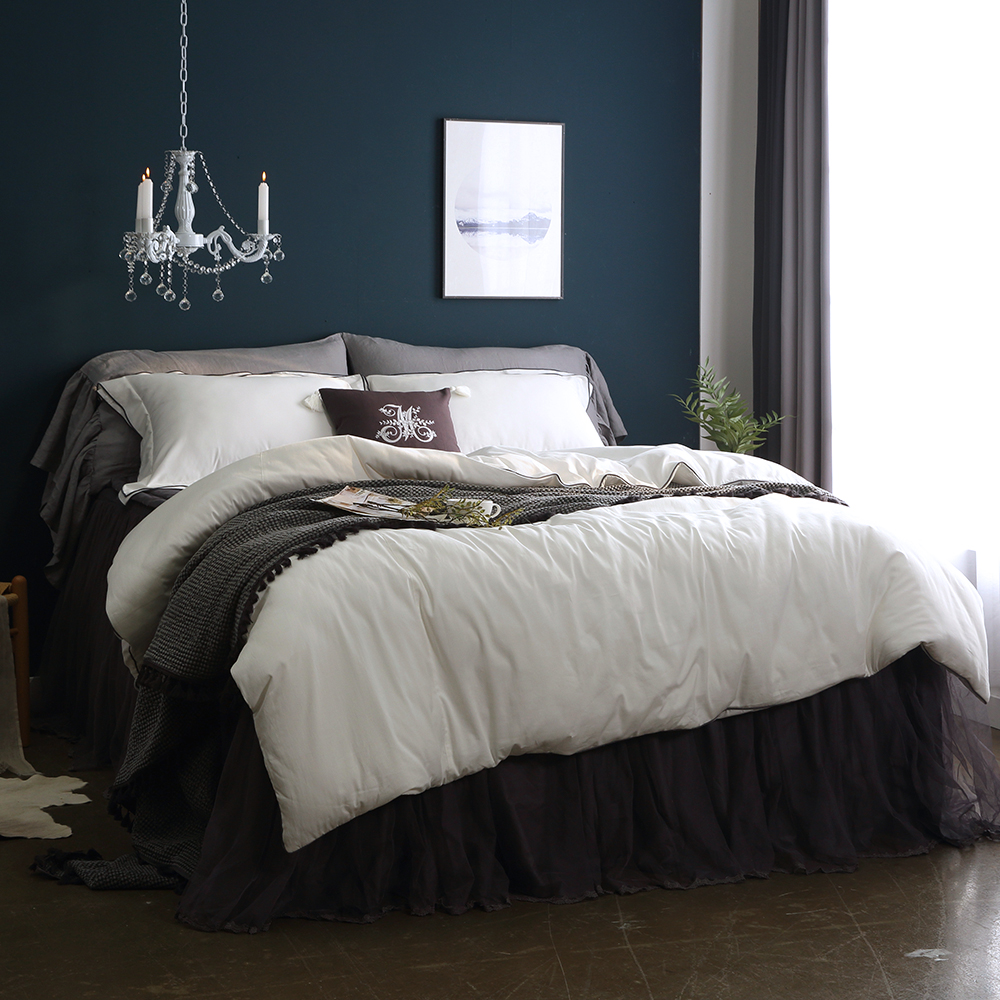 순면 누빔 사계절 이불 커버 세트 퀸 침구 화이트