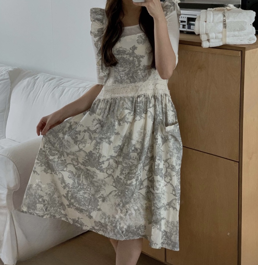 유라이 공주 프릴 레이스 나염 에이프런 국내제작 100%코튼 어린이집 꽃집 보육원 요리 앞치마 3color