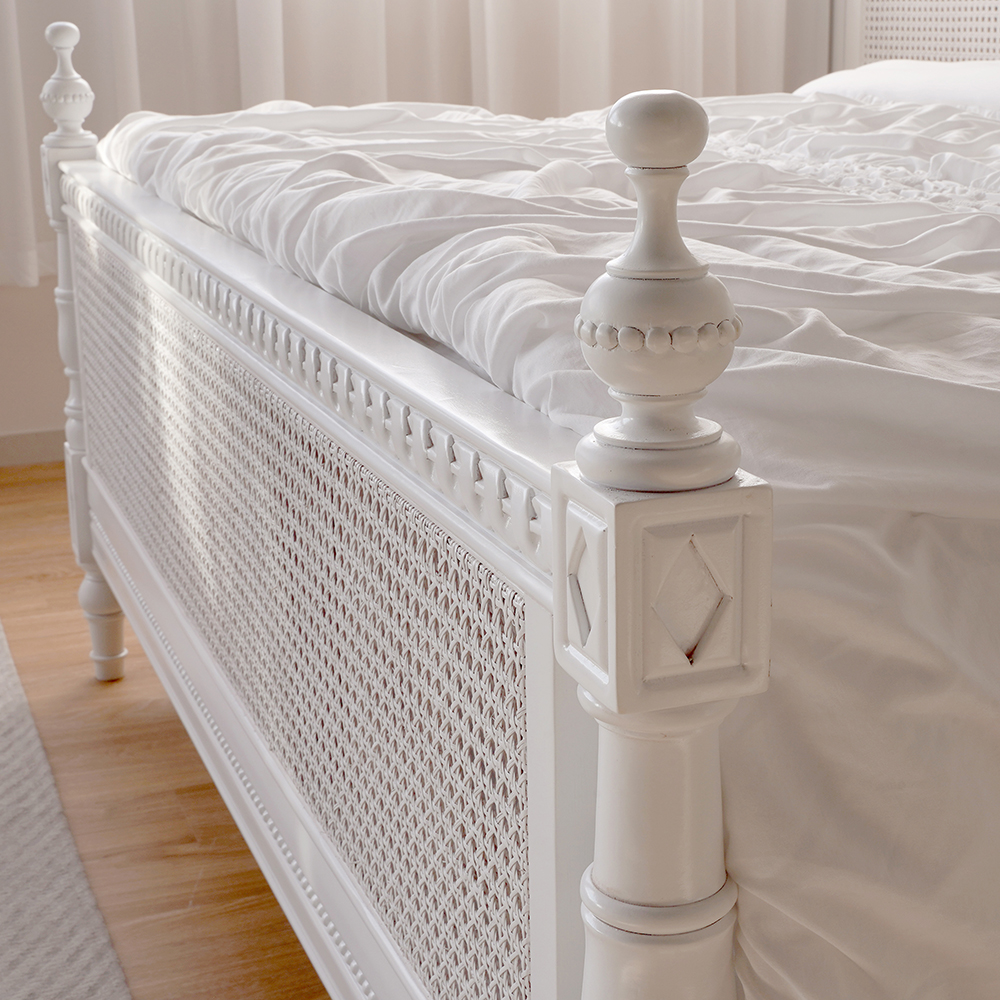 데이지 프렌치 엔틱 라탄 퀸사이즈 Q 침대 신혼 부부 침대프레임 원목 화이트