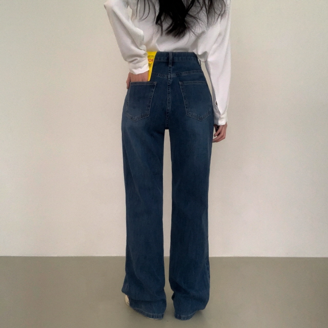 [S~2XL/3단기장] 라잇 하이웨스트 스판 히든밴딩 와이드 데님 팬츠 상세 이미지 21