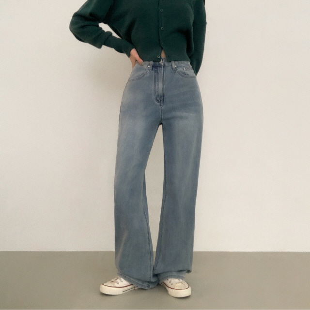 [S~2XL/3단기장] 라잇 하이웨스트 스판 히든밴딩 와이드 데님 팬츠 상세 이미지 4