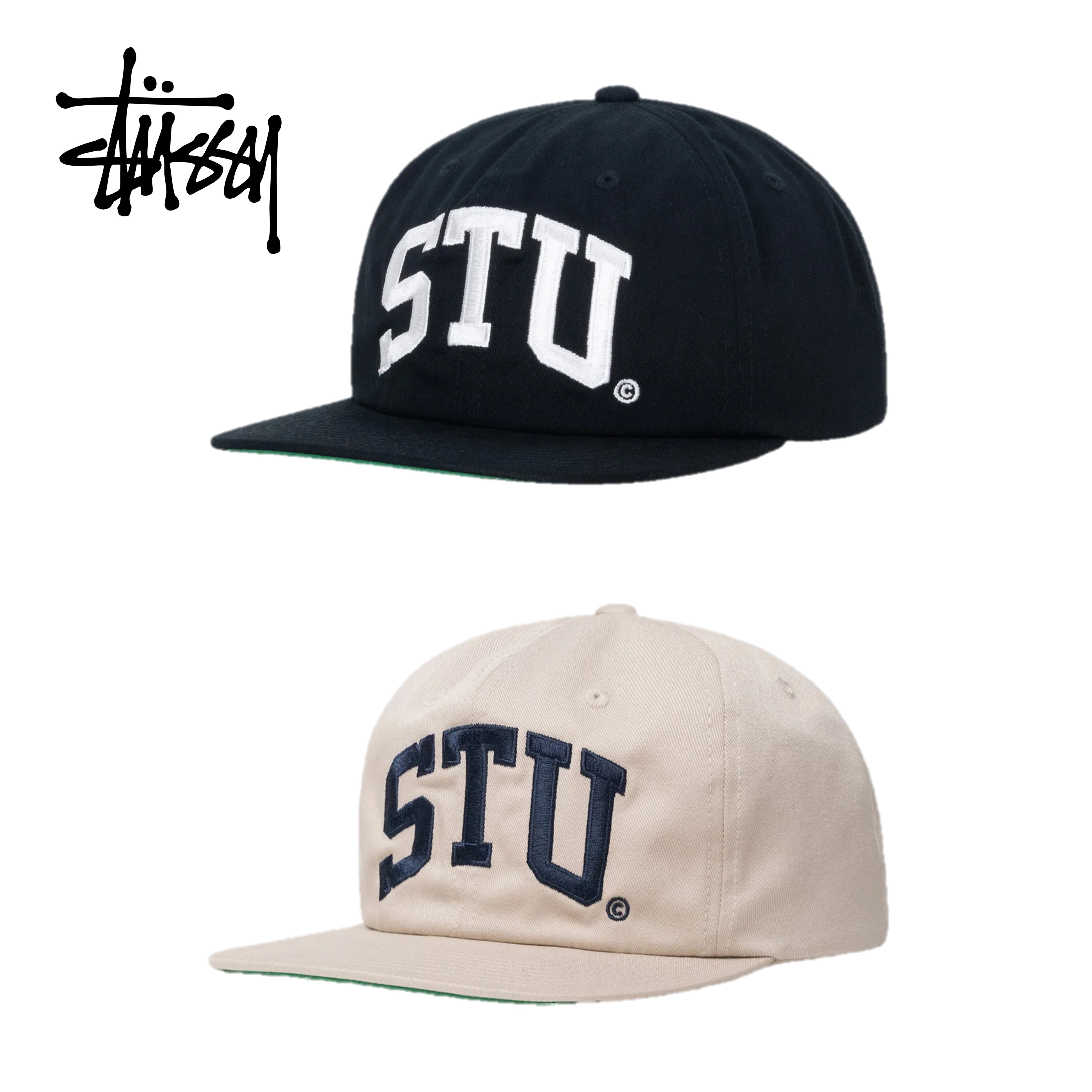 스투시 STU 스투 아치 스트랩백 캡 모자 블랙 카키