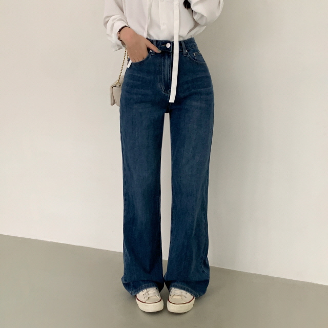 [S~2XL/3단기장] 라잇 하이웨스트 스판 히든밴딩 와이드 데님 팬츠 상세 이미지 27