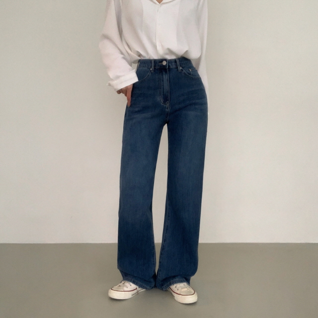 [S~2XL/3단기장] 라잇 하이웨스트 스판 히든밴딩 와이드 데님 팬츠 상세 이미지 19