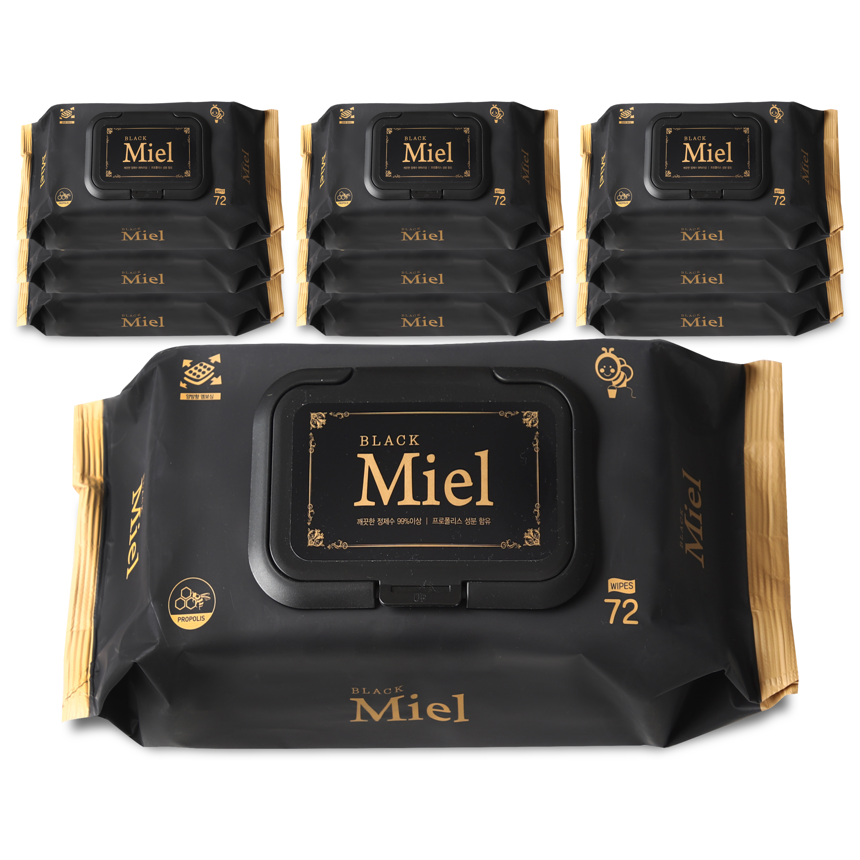 미엘 가장 도톰한 양방향엠보싱 아기 물티슈 블랙 72매 캡형 10팩 65g