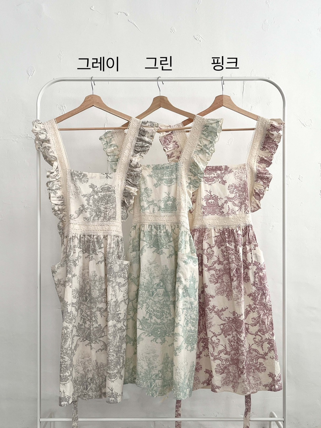 유라이 공주 프릴 레이스 나염 에이프런 국내제작 100%코튼 어린이집 꽃집 보육원 요리 앞치마 3color