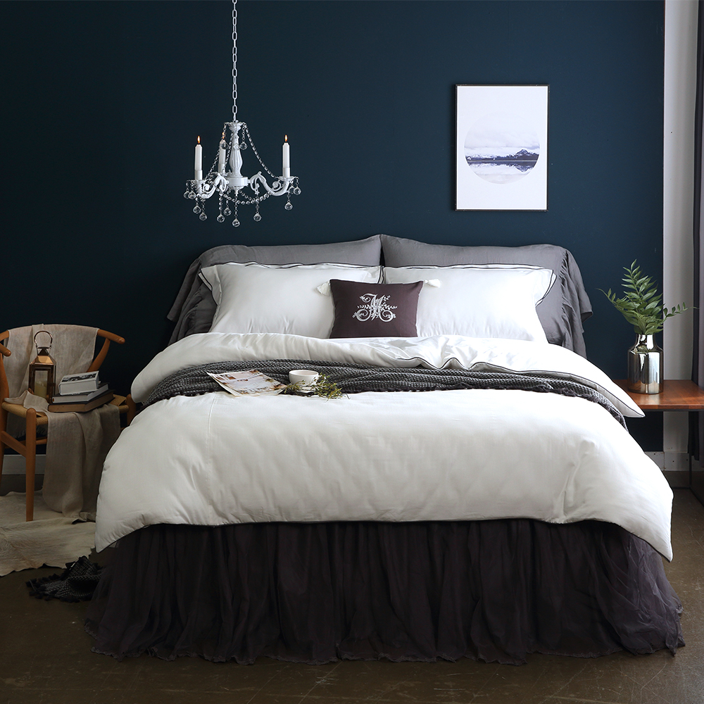 순면 누빔 사계절 이불 커버 세트 퀸 침구 화이트