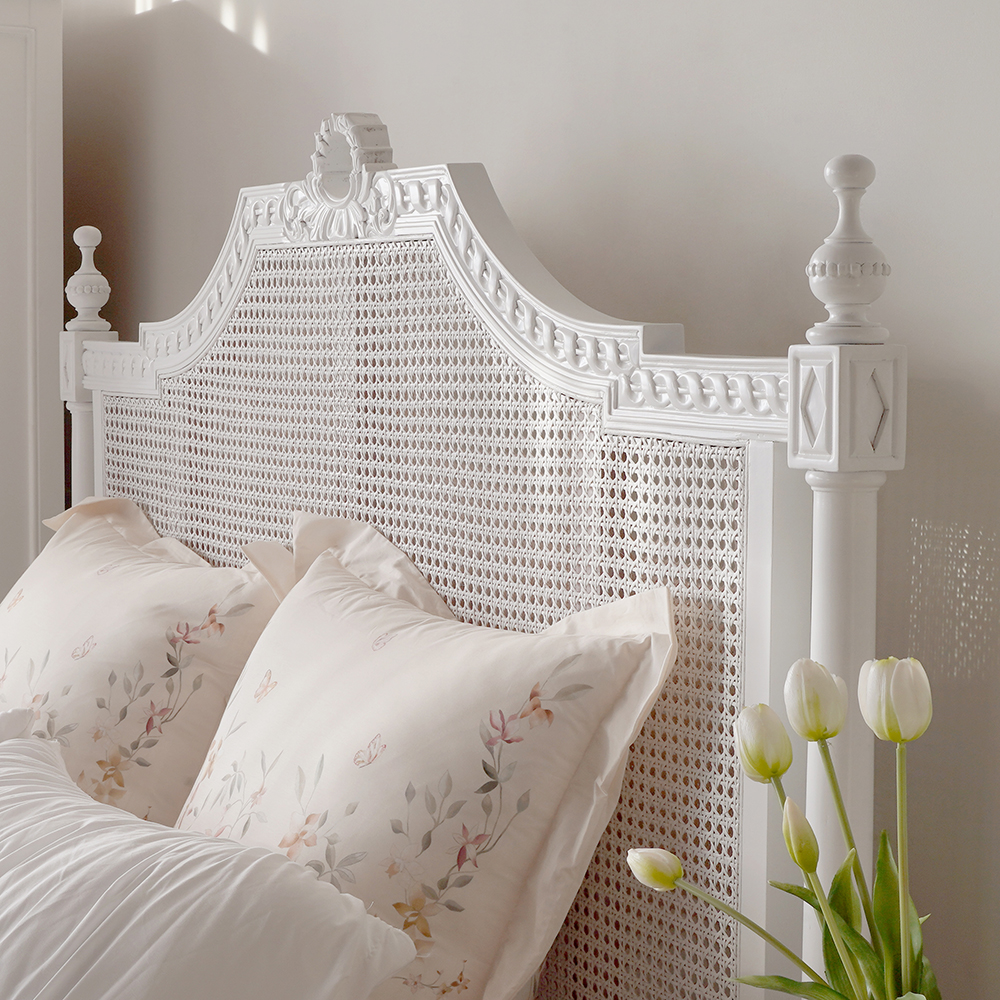 데이지 프렌치 엔틱 라탄 퀸사이즈 Q 침대 신혼 부부 침대프레임 원목 화이트