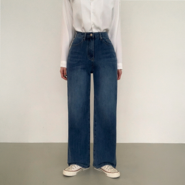[S~2XL/3단기장] 라잇 하이웨스트 스판 히든밴딩 와이드 데님 팬츠 상세 이미지 45