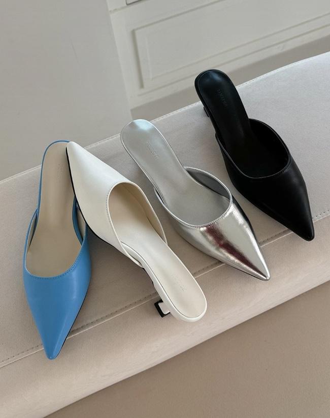 여성 가죽 가벼운 기본 스틸레토 힐 뮬 블로퍼 샌들 구두