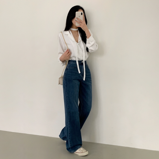 [S~2XL/3단기장] 라잇 하이웨스트 스판 히든밴딩 와이드 데님 팬츠 상세 이미지 26